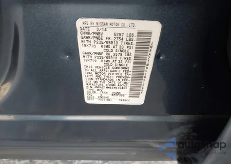 2014 Nissan Murano Sl z USA, uszkodzony, nr VIN JN8AZ1MW5EW515485